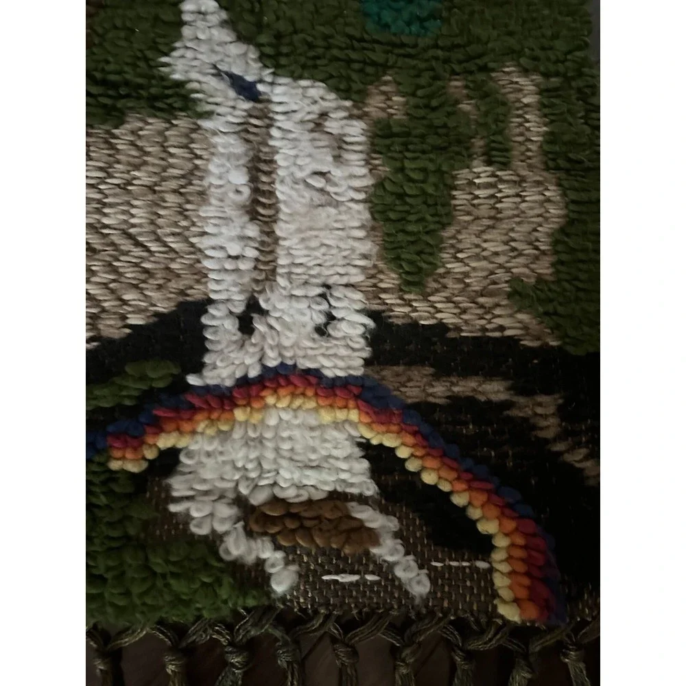 Vintage Handwoven‎ Wool Wall Tapestry With Fringes South America Textile Art